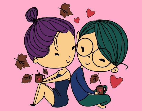 Coloring page Two young lovers painted bybella