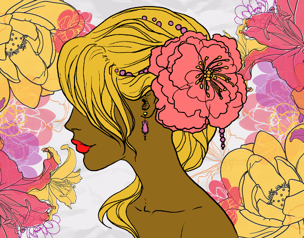 Coloring page Flower wedding hairstyle painted byCharlotte