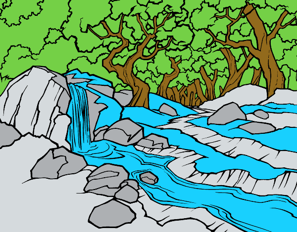 Coloring page Forest landscape with a river painted byCharlotte