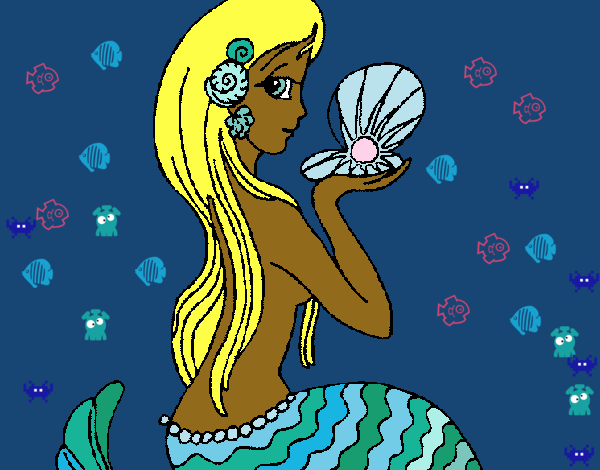 Coloring page Mermaid and pearl painted byCharlotte