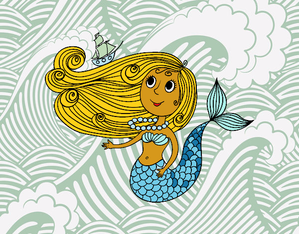 Coloring page Mermaid with a small boat painted byCharlotte