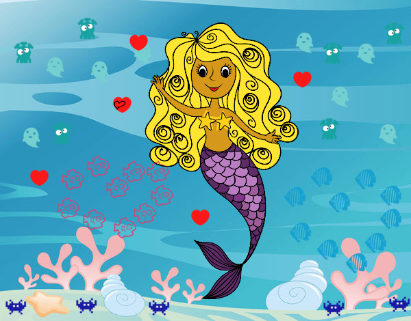 Coloring page Mermaid with curls painted byCharlotte