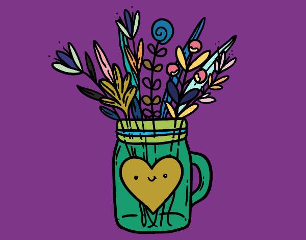 Pot with wild flowers and a heart