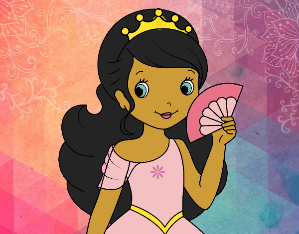 Coloring page Princess and Hand fan painted byCharlotte