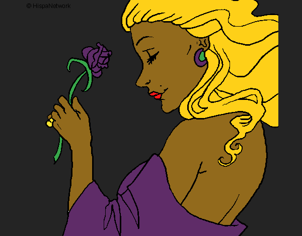 Coloring page Princess with a rose painted byCharlotte