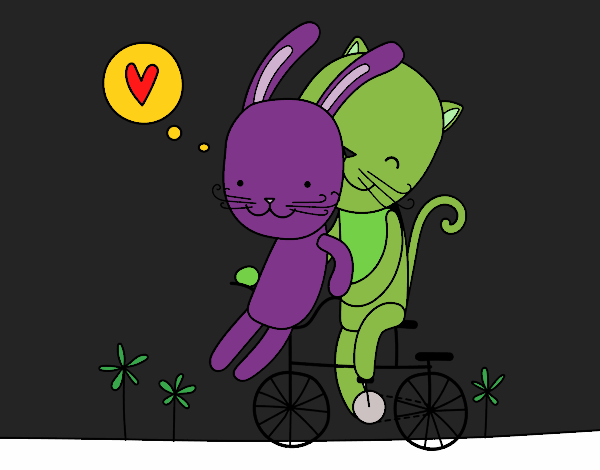 Coloring page Rabbit and Cat lovers painted byCharlotte