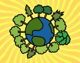 Coloring page Earth with trees painted byCharlotte