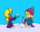 Coloring page Girls playing with snow painted bymindella