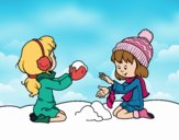 Girls playing with snow