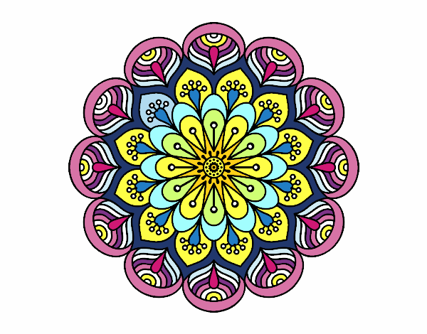 Coloring page Mandala flower and sheets painted byMaryD