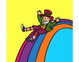 Coloring page Leprechaun on a rainbow painted bymindella