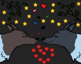 Coloring page Wolfs in love painted byCharlotte