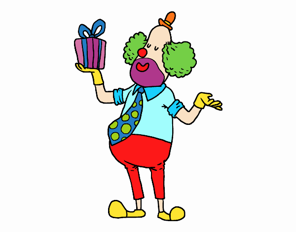 Coloring page  Clown with gift painted byCaryAnn
