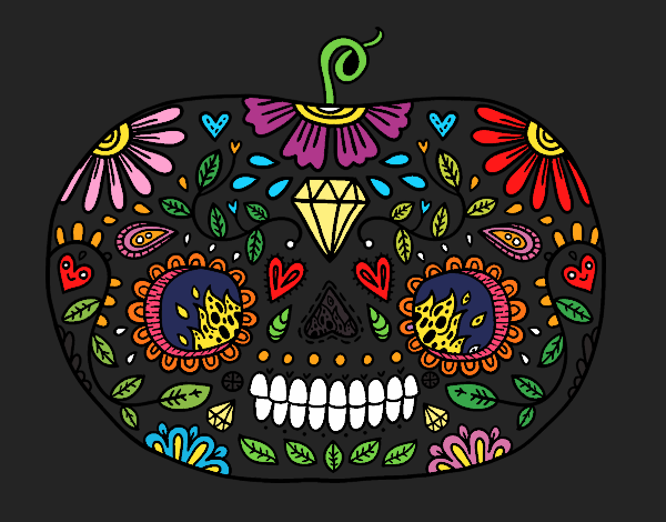 Coloring page Day of the dead Pumpkin  painted byKArenLee