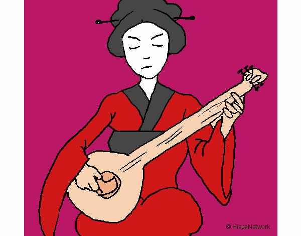 Coloring page Geisha playing the lute painted byJennifer 