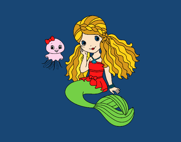 Coloring page Mermaid and jellyfish painted byKArenLee