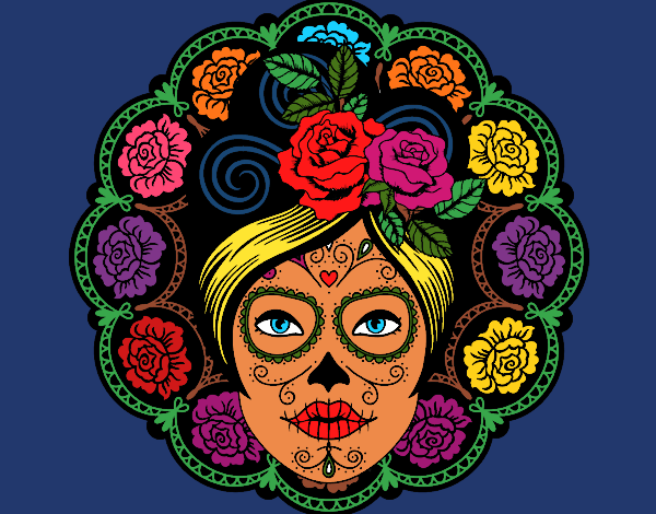 Coloring page Mexican skull female painted byKArenLee