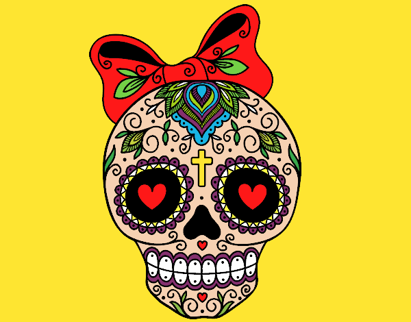 Coloring page Mexican skull with bow painted byKArenLee