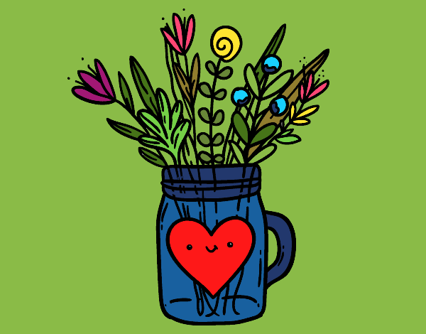 Coloring page Pot with wild flowers and a heart painted byKArenLee