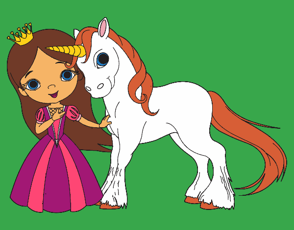 Colored page Unicorn and princess painted by KArenLee