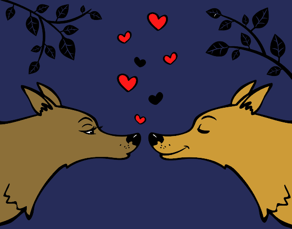 Coloring page Wolfs in love painted byKArenLee