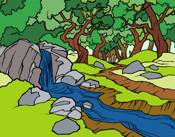Coloring page Forest landscape with a river painted byneidamac