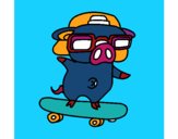 Coloring page Graffiti the pig on a skateboard painted bymindella