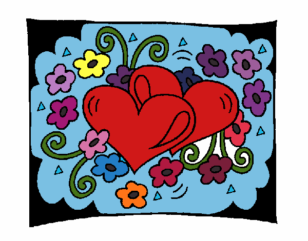 Coloring page Hearts and flowers painted byJennifer 