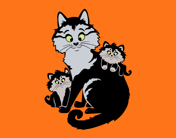 Coloring page Mother cat and kittens painted byKArenLee