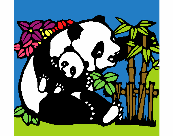 Coloring page Panda mother painted byKArenLee