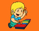 Coloring page Children with xylophone painted bymindella