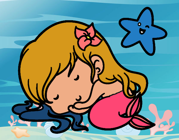Coloring page Little mermaid chibi sleeping painted byvaishu