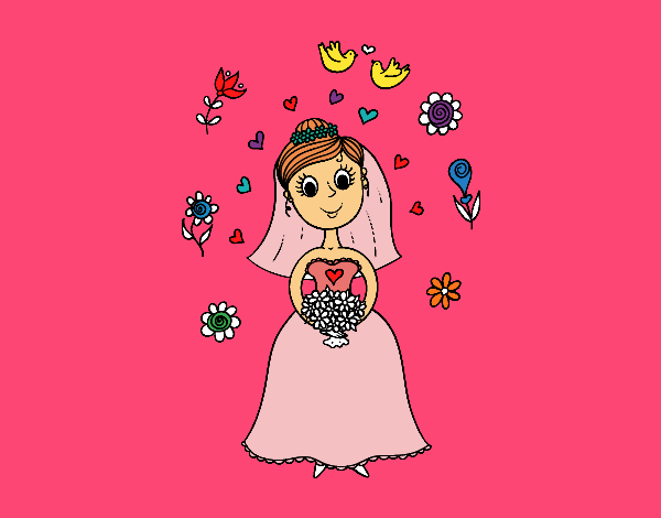 Coloring page Bride with flowers painted bymindella