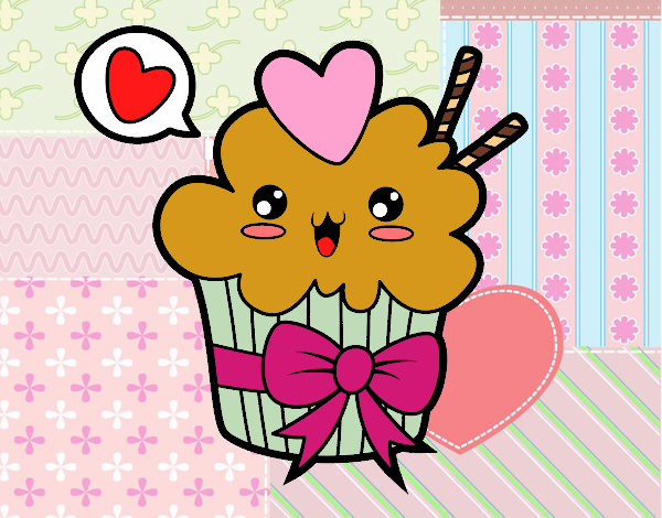 Coloring page Cupcake kawaii with tie painted bybarbie_kil
