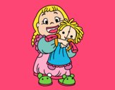 Coloring page Little girl with her doll painted bymindella