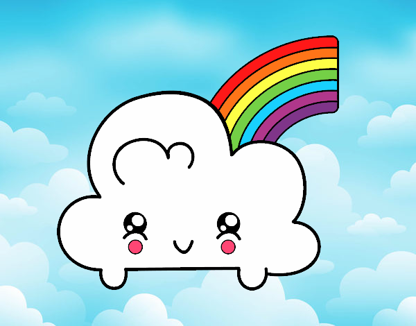 Coloring page  Cloud with Rainbow Kawaii painted byKota
