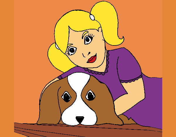Coloring page Little girl hugging her dog painted byKArenLee