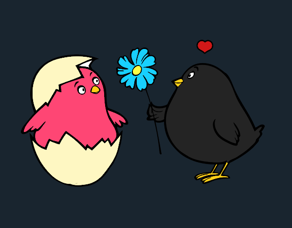 Coloring page Chicks in love painted byCharlotte