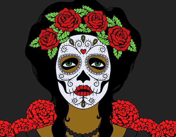 Coloring page Female mexican skull painted byCharlotte