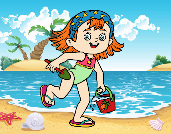 Coloring page Little girl with beach bucket and spade painted bybarbie_kil