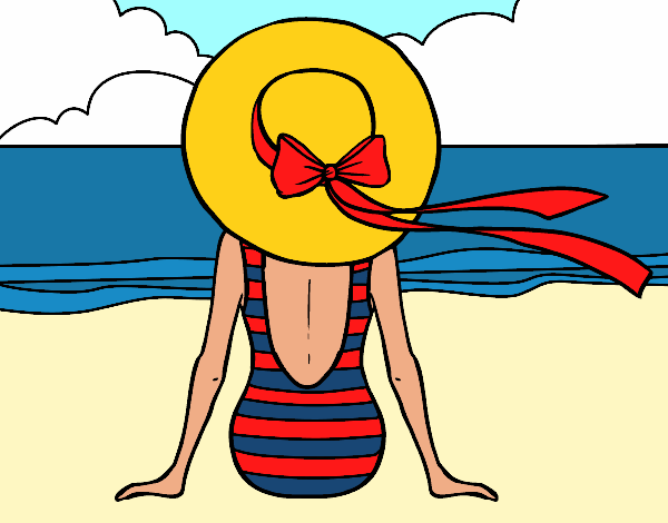 Coloring page Woman looking at the sea painted byMGapsis