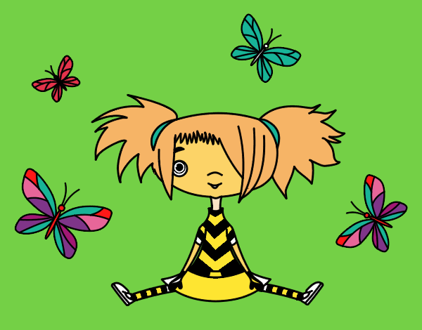Coloring page Girl with butterflies painted bymindella