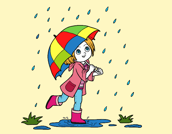 Coloring page Girl with umbrella in the rain painted byGeorgi 