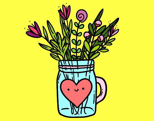 Coloring page Pot with wild flowers and a heart painted byGeorgi 