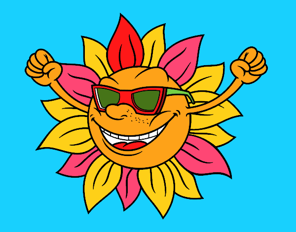 Coloring page The sun with sunglasses painted bymindella