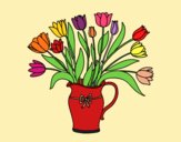 Coloring page Vase of tulips painted byGeorgi 