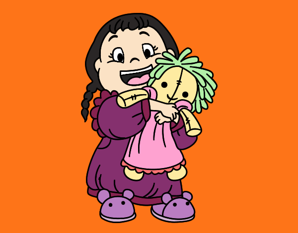 Coloring page Little girl with her doll painted byBumblebee