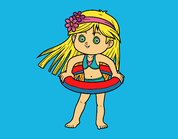 Coloring page Girl with float painted bymindella