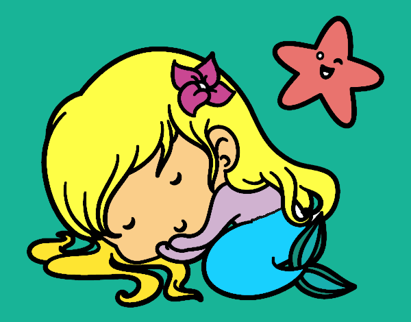 Coloring page Little mermaid chibi sleeping painted bymindella