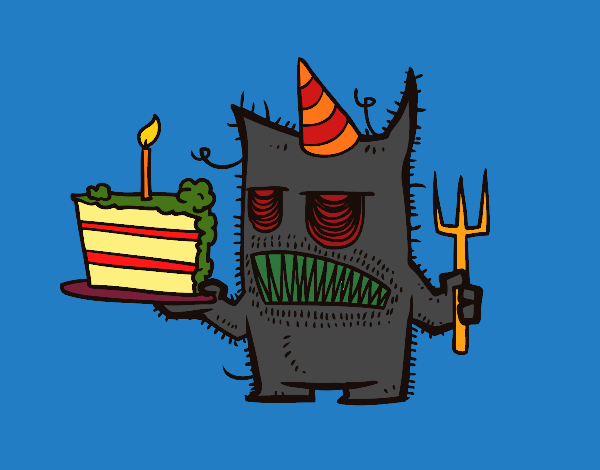 Coloring page Monster birthday cake painted bymindella